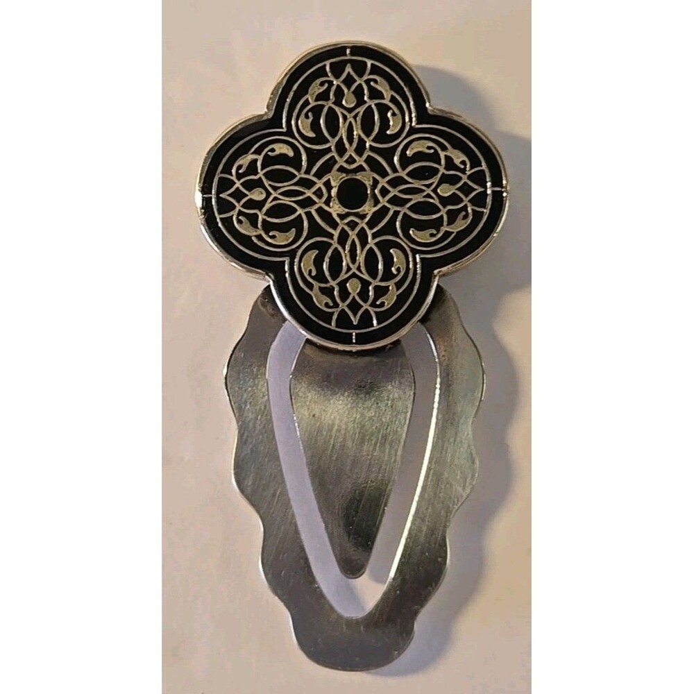 Brighton Bookmark Cross Black Yellow Enamel Silver Plate Small Vintage 2.5"